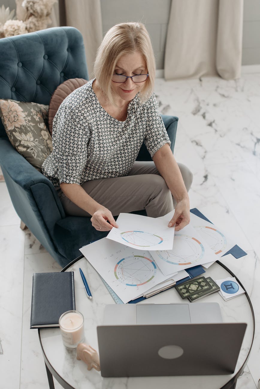 The astrology of golf  an elderly woman looking at a natal chart