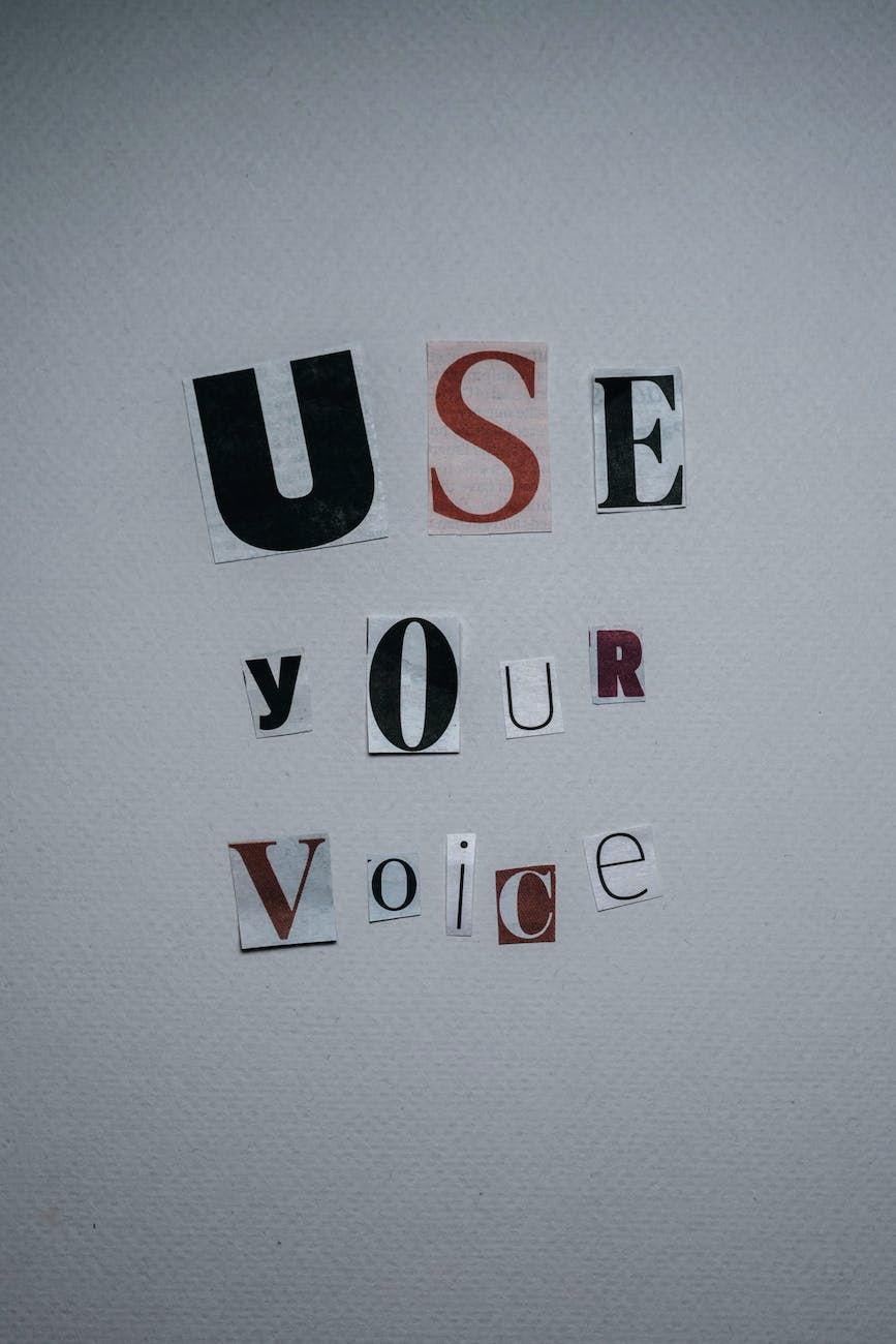 use your voice inscription on gray background