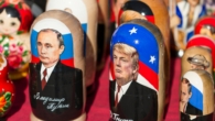 Donald Trump nesting dolls on red textile